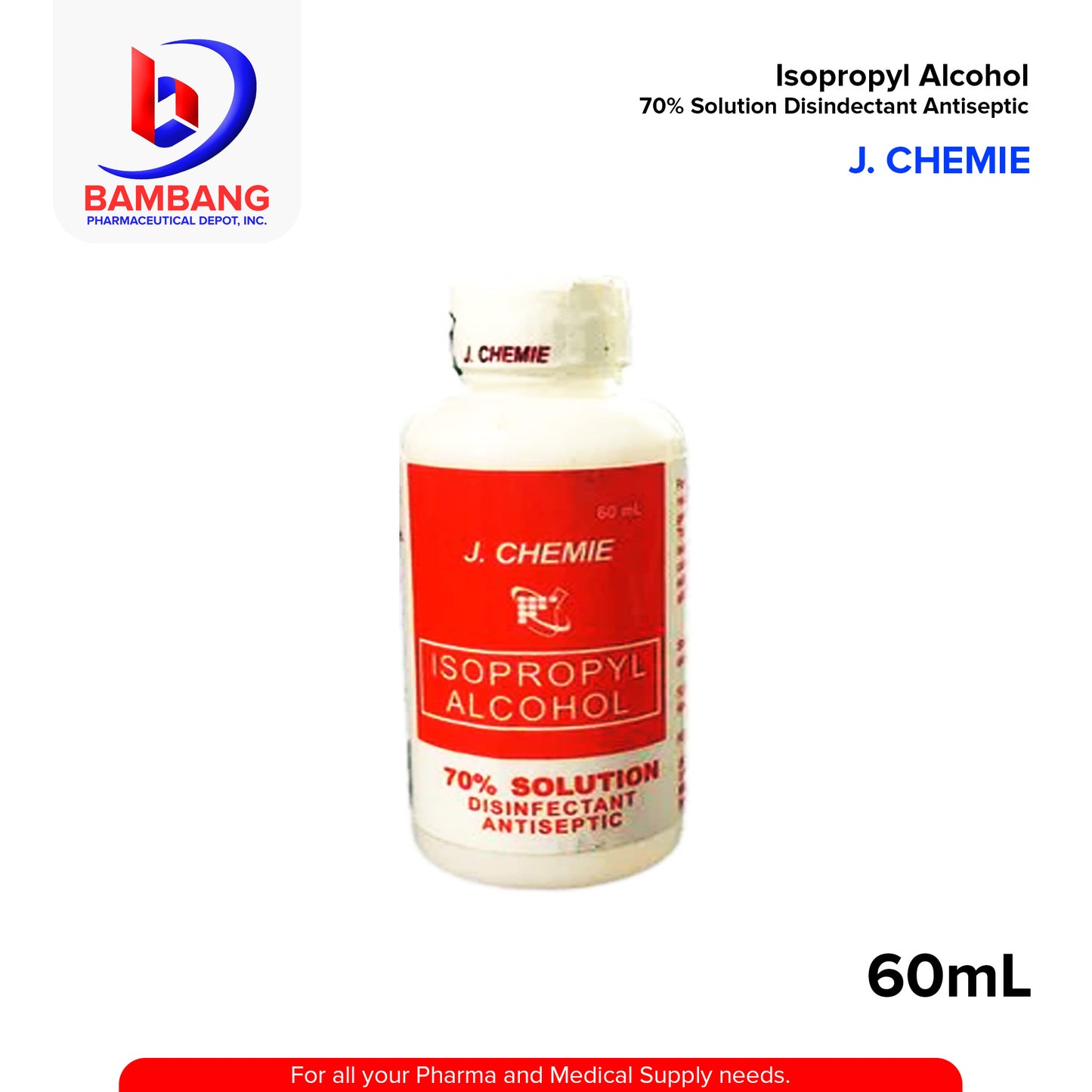 J CHEMIE Isopropyl Alcohol 70% Solution Disinfectant Antiseptic 60ml