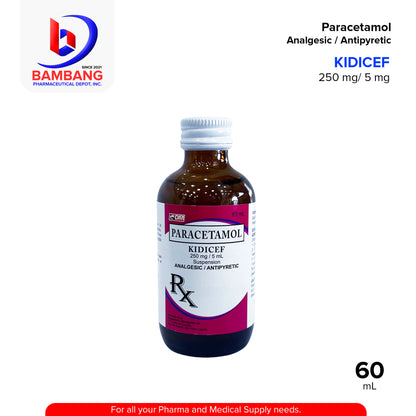 KIDICEF Paracetamol Analgesic Antipyretic 250 mg / 5 mL Suspension Banana Flavor 60mL