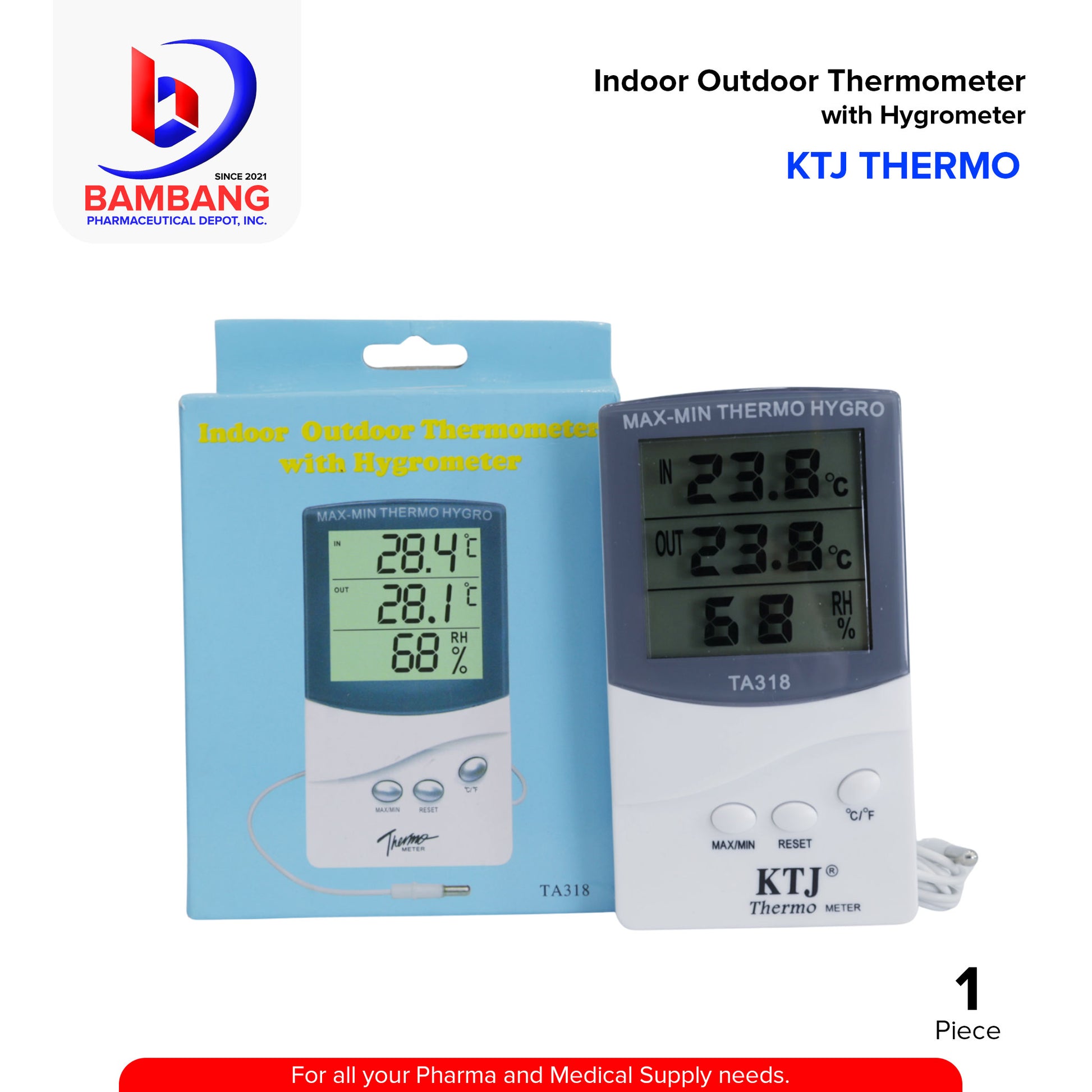 KTJ Thermo Indoor Outdoor Thermometer with Hygrometer TA318