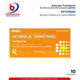 KETOPANE Ketorolac Trometamol 30mg/ml Solution for Injection (I.M/I.V) Non Steroidal Anti Inflamatory Drugs 10 x 1ml Ampoules