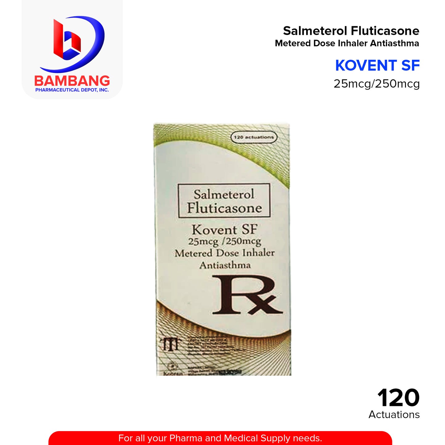 KOVENT SF Salmeterol Fluticasone 25mcg /250mcg Metered Dose Inhaler Actuation 120's