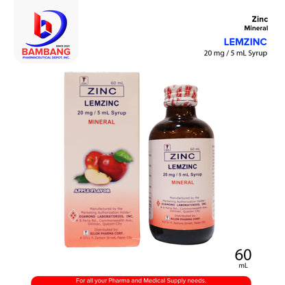 LEMZINC Zinc Mineral Syrup Apple Flavor 20 mg / 5 mL Syrup
