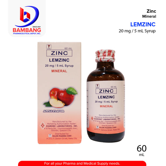 LEMZINC Zinc Mineral Syrup Apple Flavor 20 mg / 5 mL Syrup