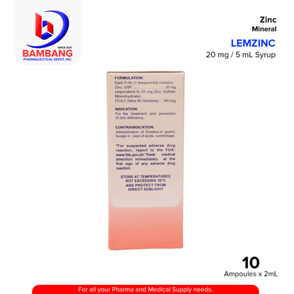 LEMZINC Zinc Mineral Syrup Apple Flavor 20 mg / 5 mL Syrup