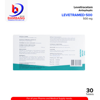 LEVETRAMED 500 Levetiracetam Anti Epileptic 500mg Film Coated Tablet 30's