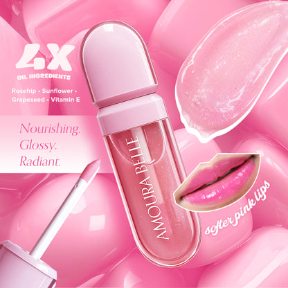 AMOURA BELLE Magic Lip Oil 10ml – Nourishing Glossy Lip Oil with Rosehip, Sunflower & Grapeseed Oils