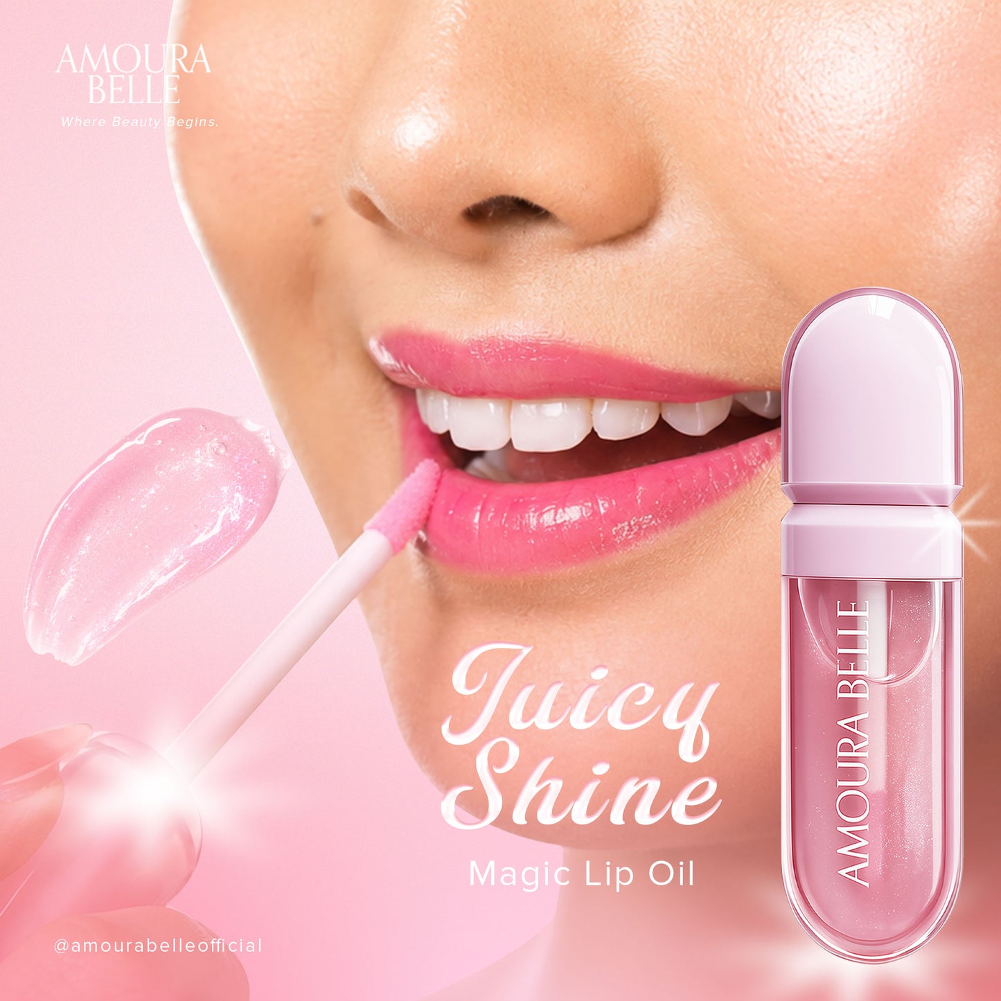 AMOURA BELLE Magic Lip Oil 10ml – Nourishing Glossy Lip Oil with Rosehip, Sunflower & Grapeseed Oils