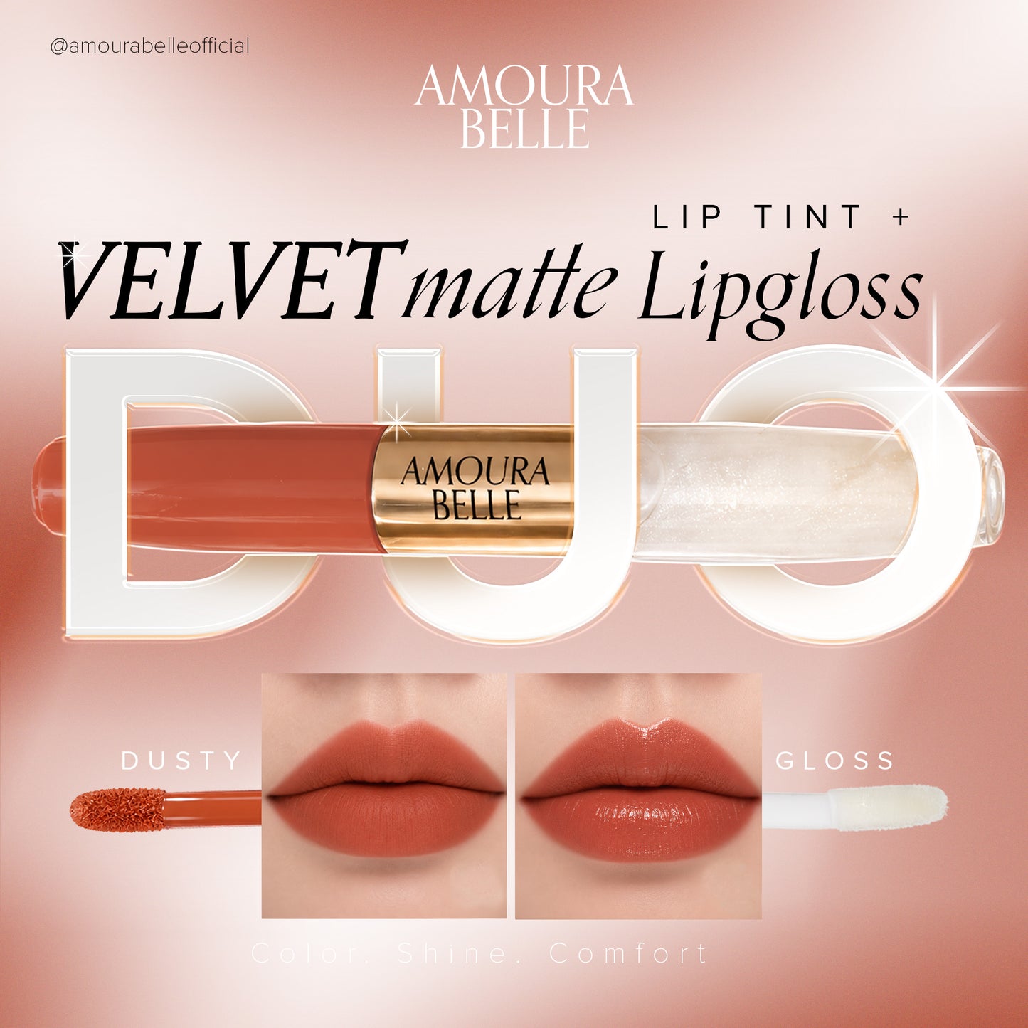 AMOURA BELLE Velvet Matte Liptint & Lip Gloss Duo – Long-Lasting Matte Color & High-Shine Finish