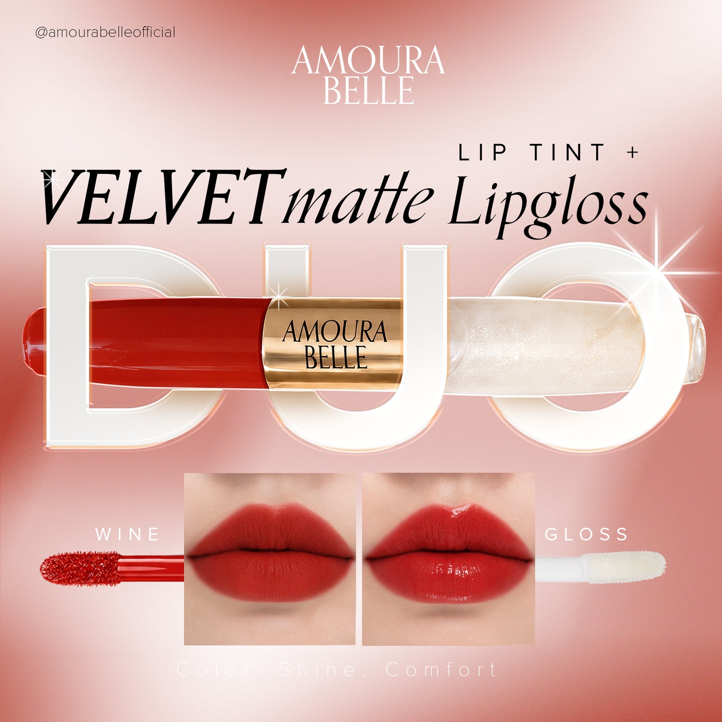 AMOURA BELLE Velvet Matte Liptint & Lip Gloss Duo – Long-Lasting Matte Color & High-Shine Finish