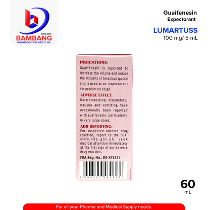 LUMARTUSS Guaifenesin Syrup Expectorant Cherry Flavor 60mL