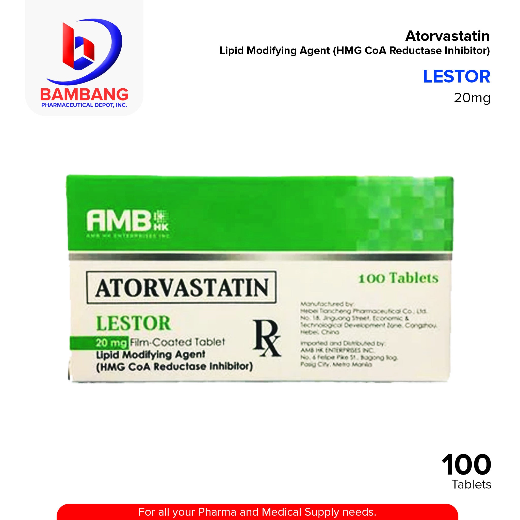 LESTOR Atorvastatin 20mg Film Coated Tablet 100's – Bambang ...