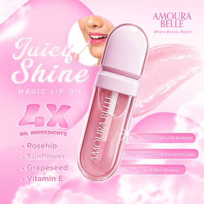AMOURA BELLE Magic Lip Oil 10ml – Nourishing Glossy Lip Oil with Rosehip, Sunflower & Grapeseed Oils