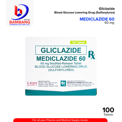 MEDICLAZIDE 60 Gliclazide Blood Glucose Lowering Drug Sulfonylurea Modified Release Tablet 100's