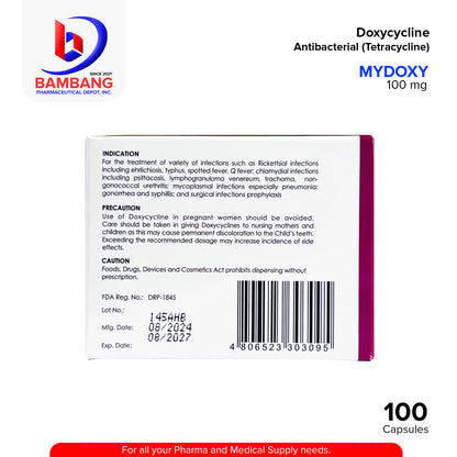 MYDOXY Doxycycline Antibacterial Tetracycline 100 mg Capsule 100's