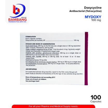MYDOXY Doxycycline Antibacterial Tetracycline 100 mg Capsule 100's