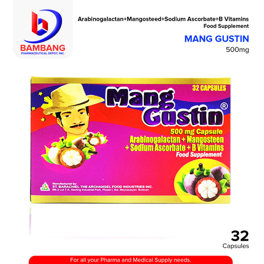 MANG GUSTIN Arabinogalactan Mangosteen Sodium Ascorbate B Vitamins 500mg Capsule 32's
