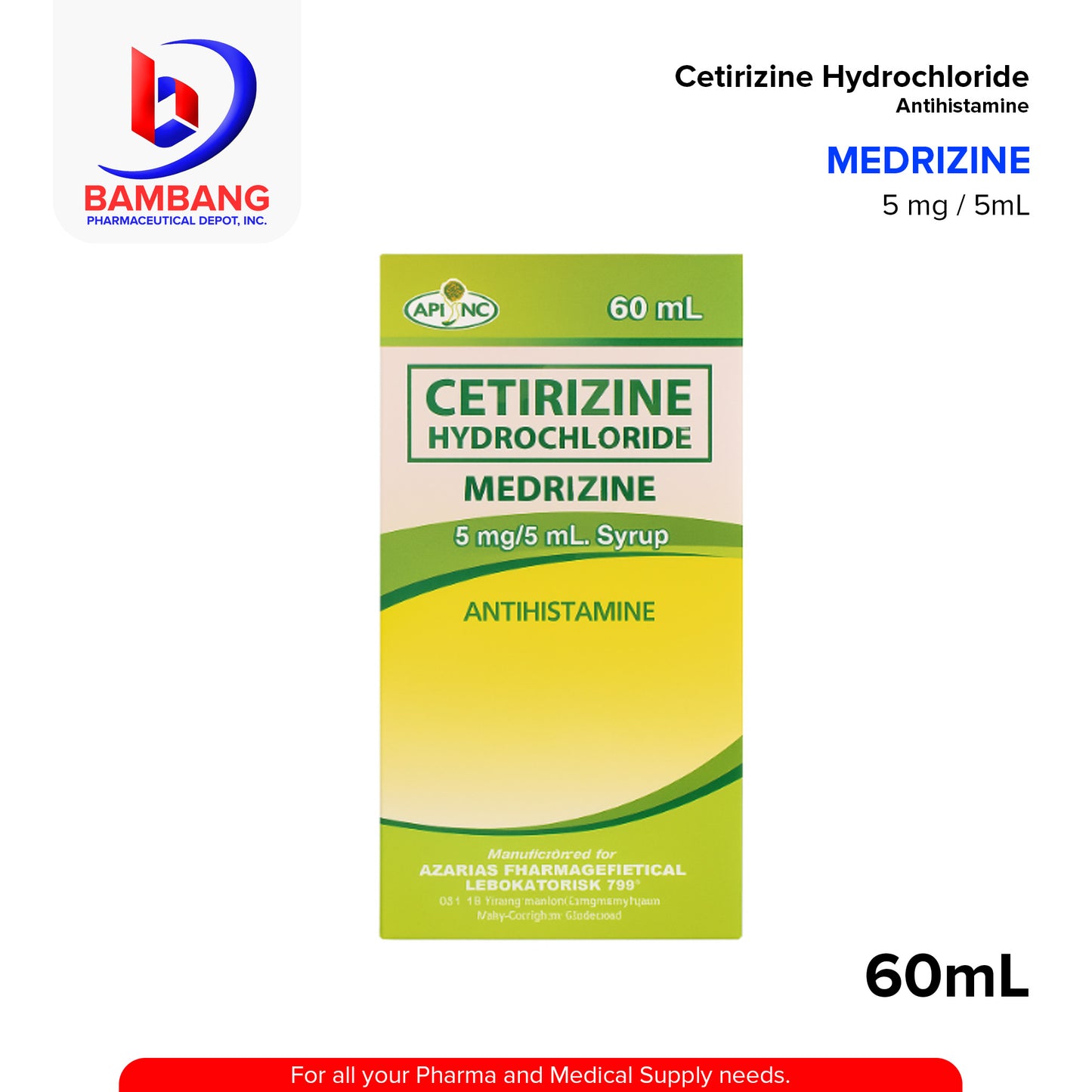MEDRIZINE Cetirizine Hydrochloride 5mg/5ml Syrup 60ml