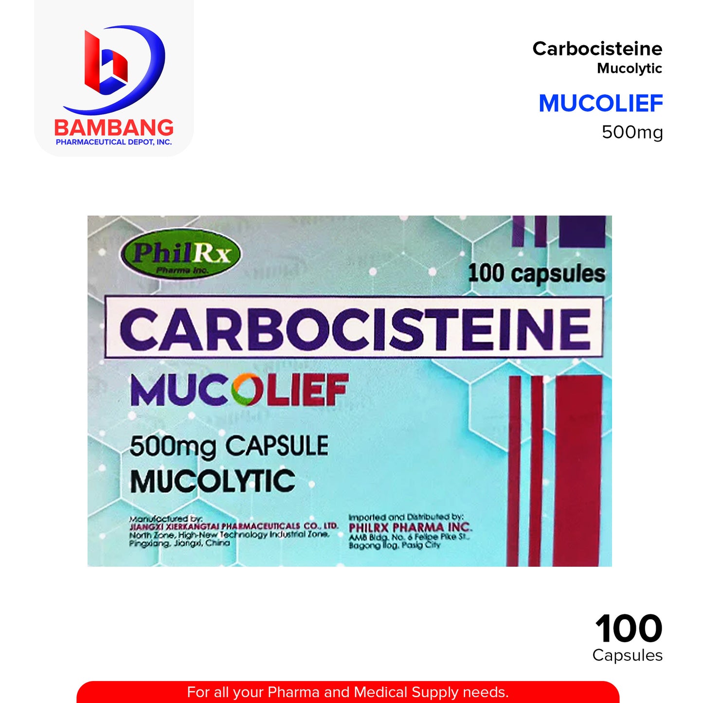 MUCOLIEF Carbocisteine 500mg Capsules 100's