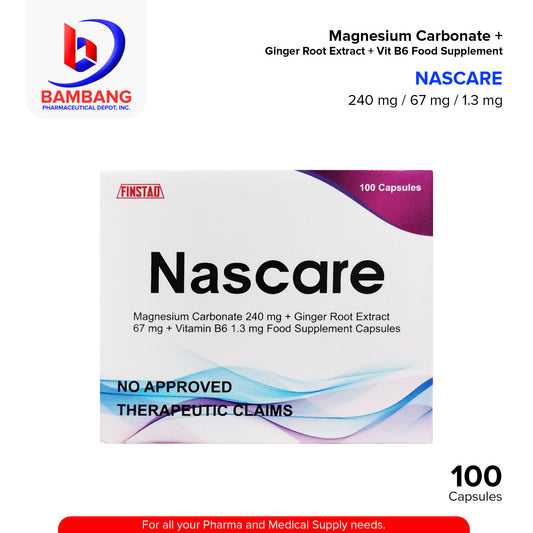 NASCARE Magnesium Carbonate 240 mg + Ginger Root Extract 67 mg + Vitamin B6 1.3 mg Food Supplement Capsule 100's