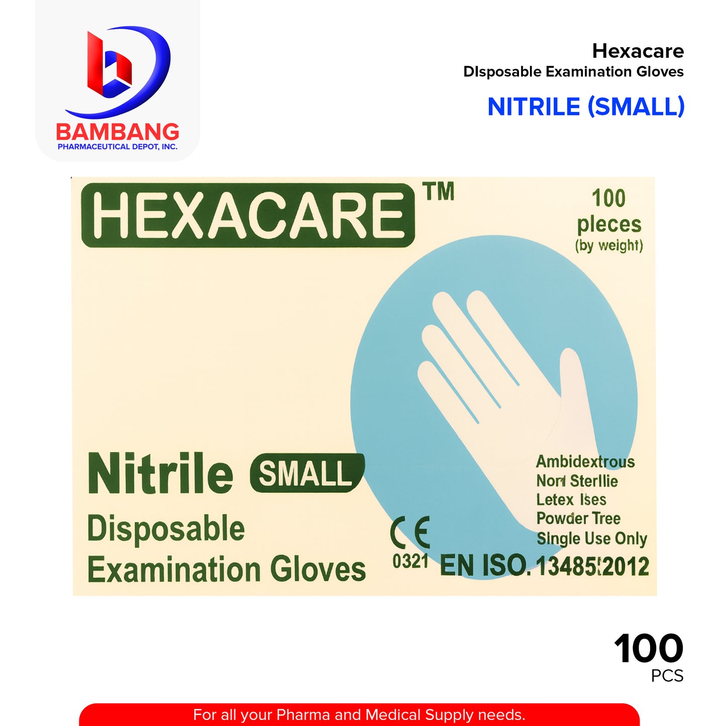 HEXACARE Disposable Examination Gloves Nitrile Small Pieces 100's