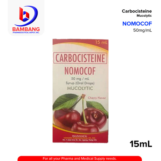 NOMOCOF Carbocisteine Mucolytic Cherry Flavor 50mg/ml Syrup Oral Drops 15ml