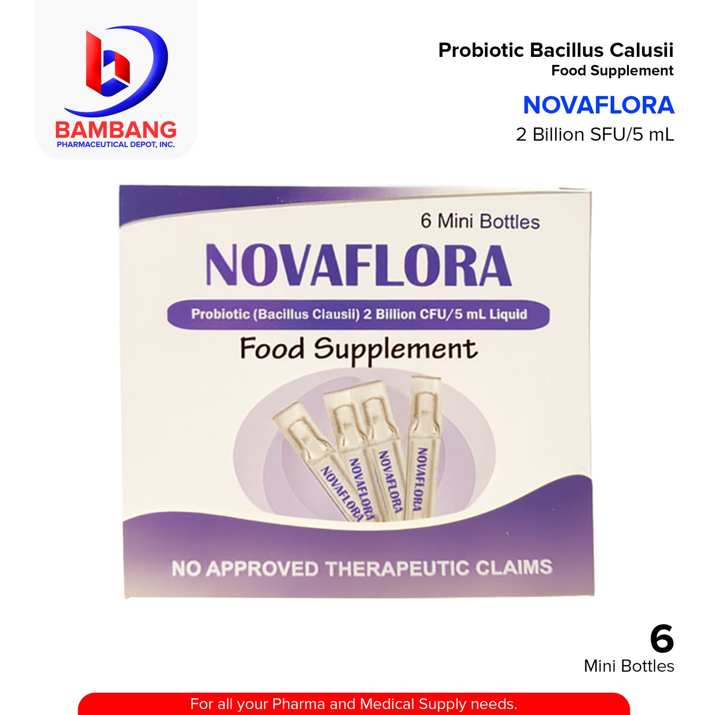 Novaflora Probiotic Bacillus Calusii 2 Billion SFU/5 ml Liquid Mini Bottles 6's