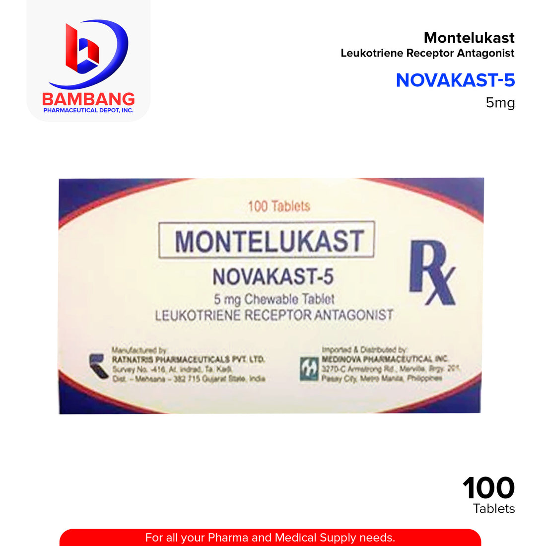 NOVAKAST Montelukast 5mg Chewable Tablet 100's – Bambang Pharmaceutical ...