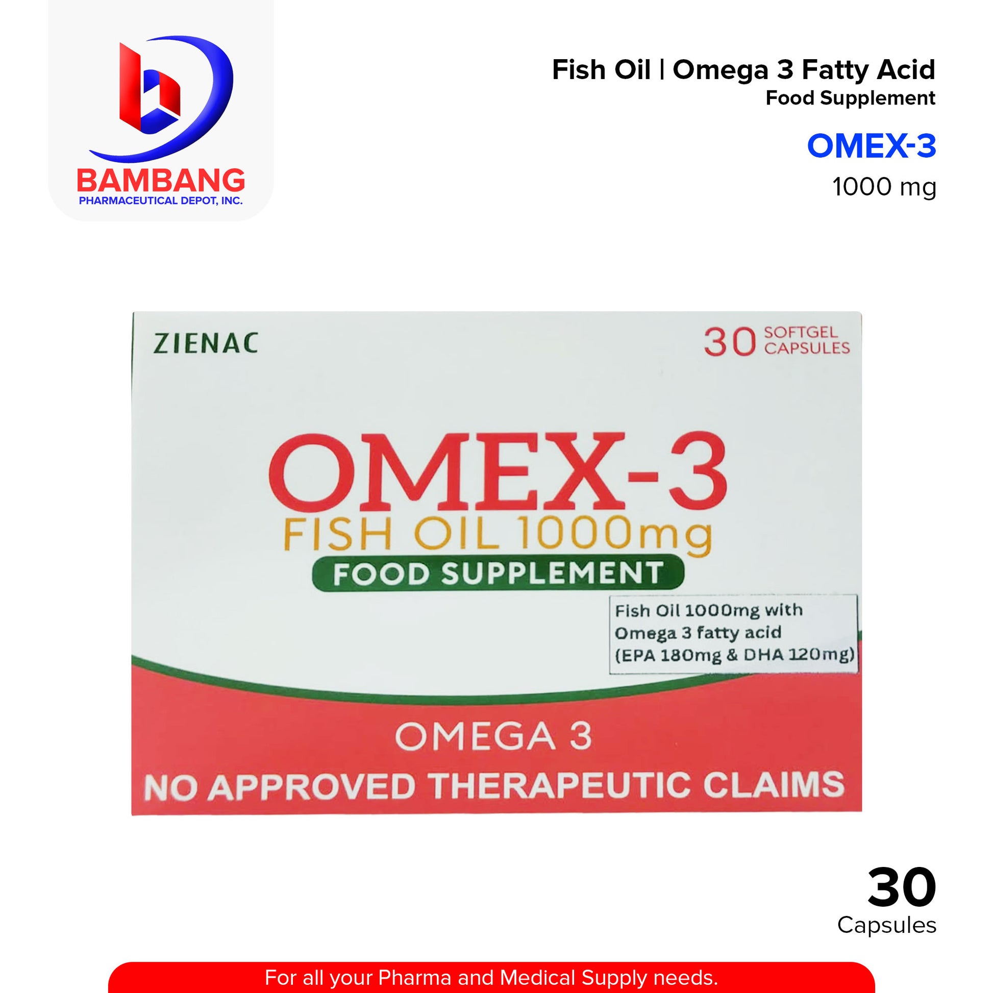 OMEX-3 Fish Oil Omega 3 Food Supplement 1000mg Soft Gel Capsule 30's