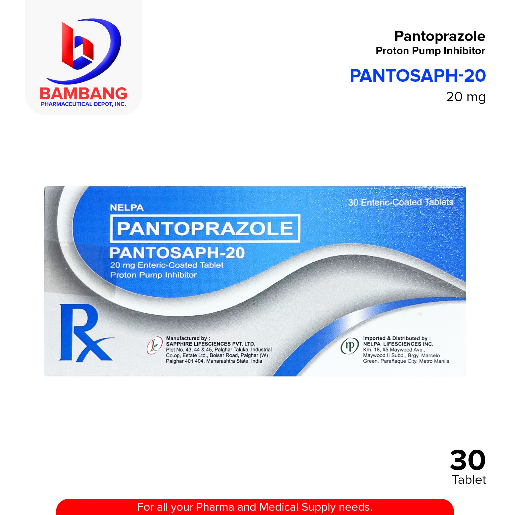 PANTOSAPH-20 Pantoprazole 20 mg Proton Pump Inhibitor Tablet 30's ...