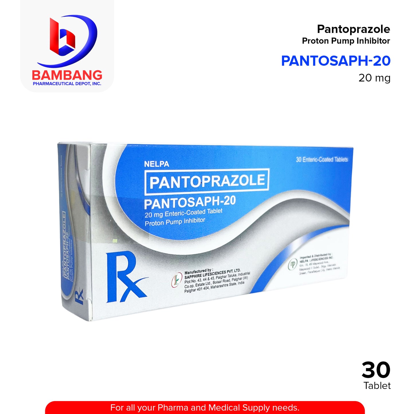PANTOSAPH-20 Pantoprazole 20 mg Proton Pump Inhibitor Tablet 30's