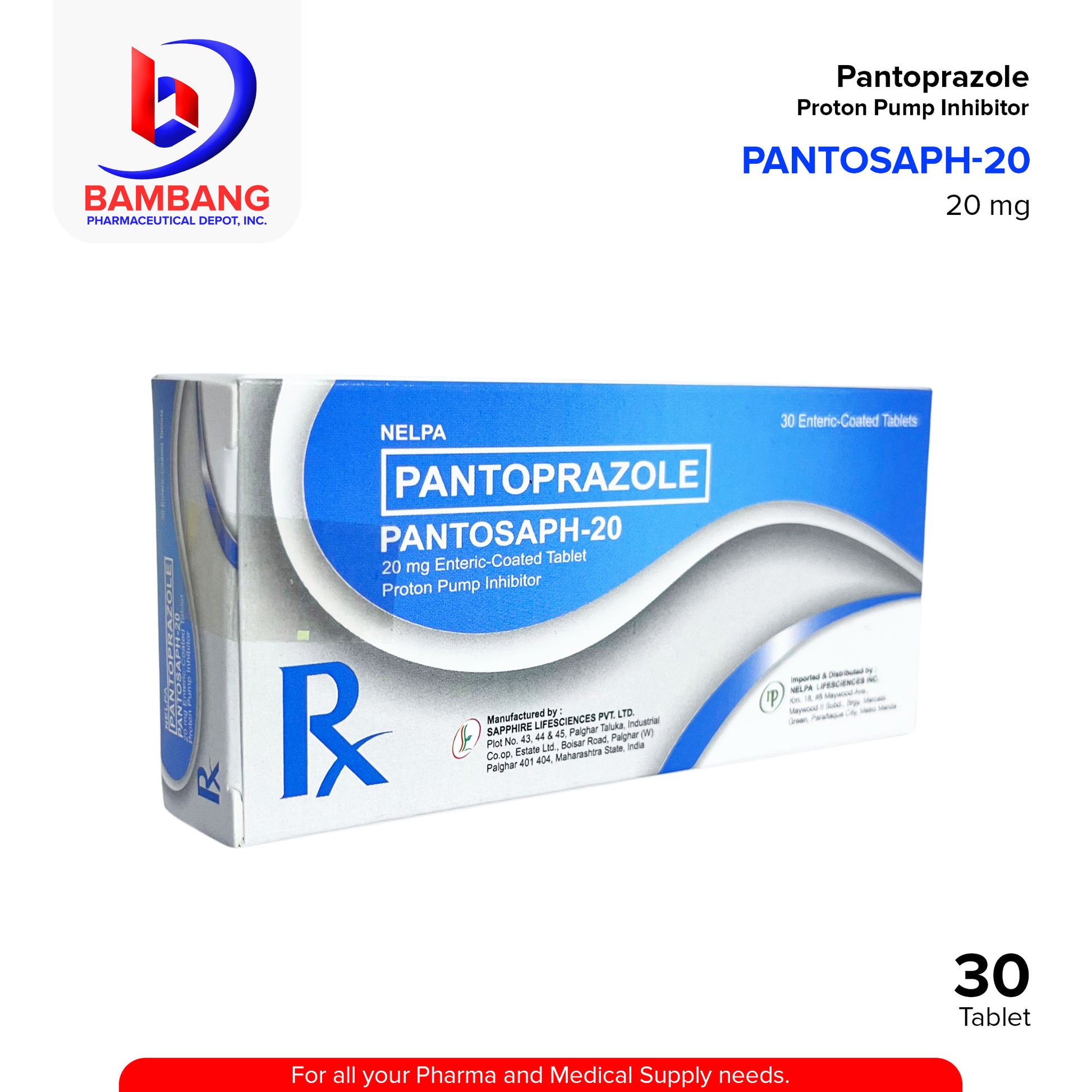 PANTOSAPH-20 Pantoprazole 20 mg Proton Pump Inhibitor Tablet 30's