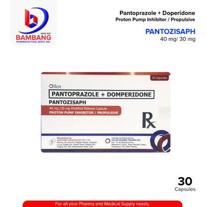 PANTOZISAPH Pantoprazole + Domperidone 40 mg / 30 mg Modified Release Capsule Proton Pump Inhibitor / Propulsive 30 Capsules