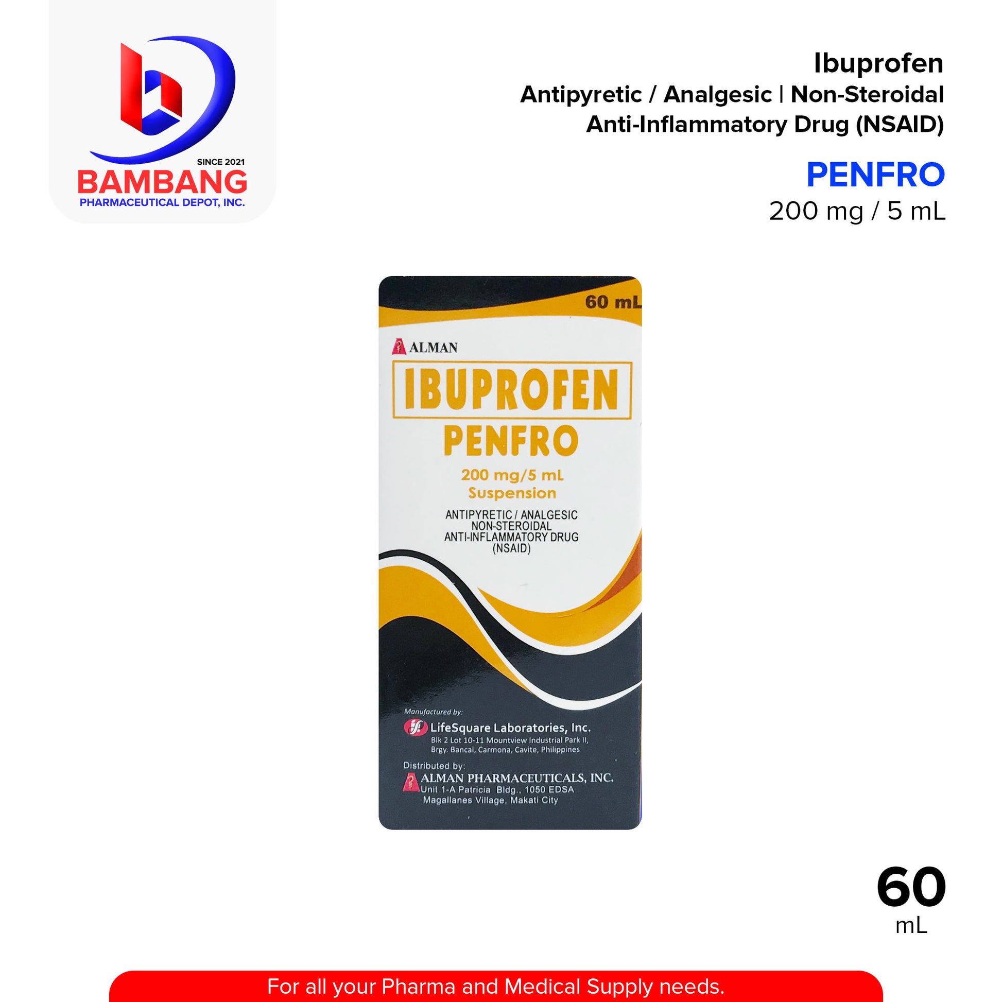PENFRO Ibuprofen 200 mg / 5 mL Suspension Antipyretic Analgesic Non Steroidal Anti Inflammatory Drug