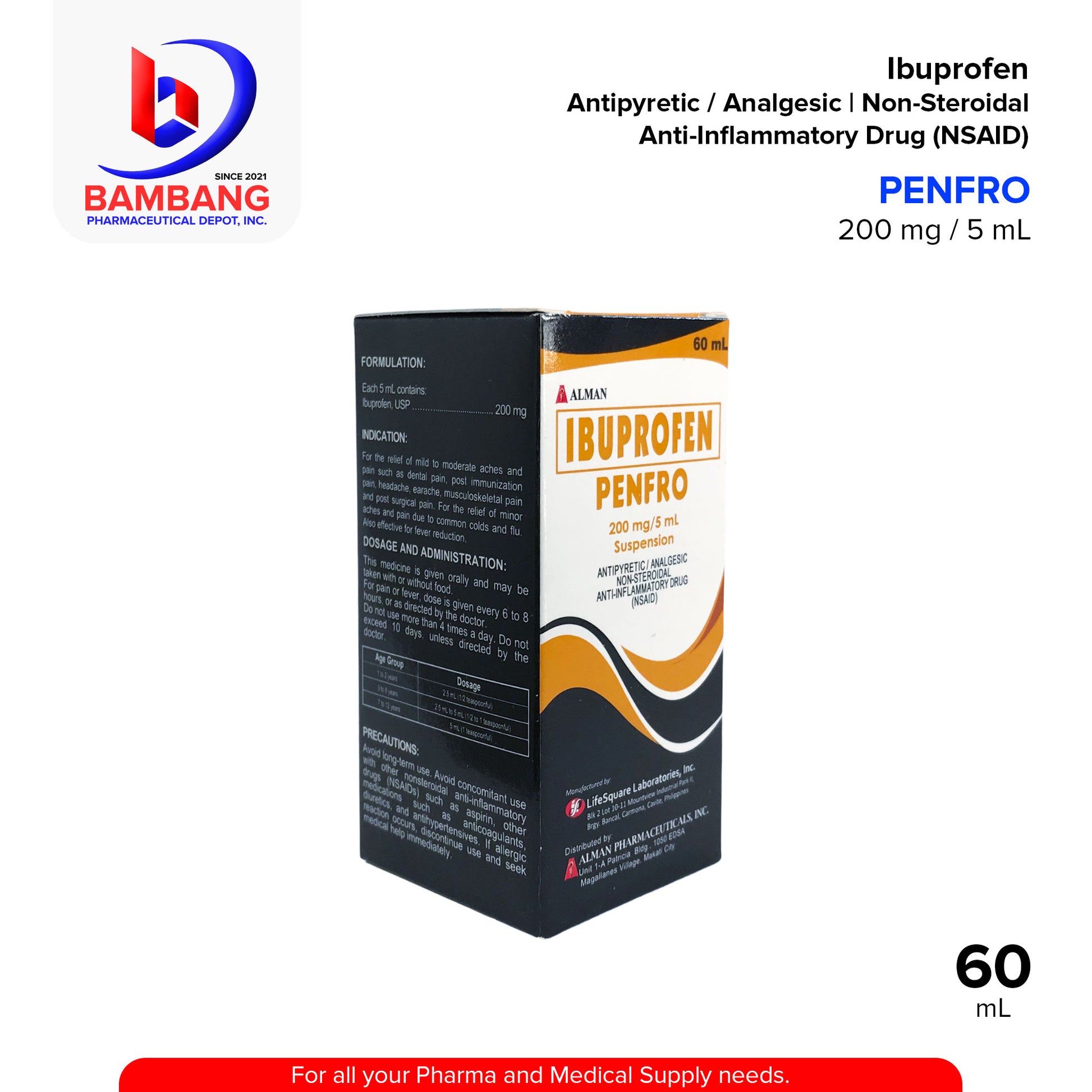PENFRO Ibuprofen 200 mg / 5 mL Suspension Antipyretic Analgesic Non Steroidal Anti Inflammatory Drug