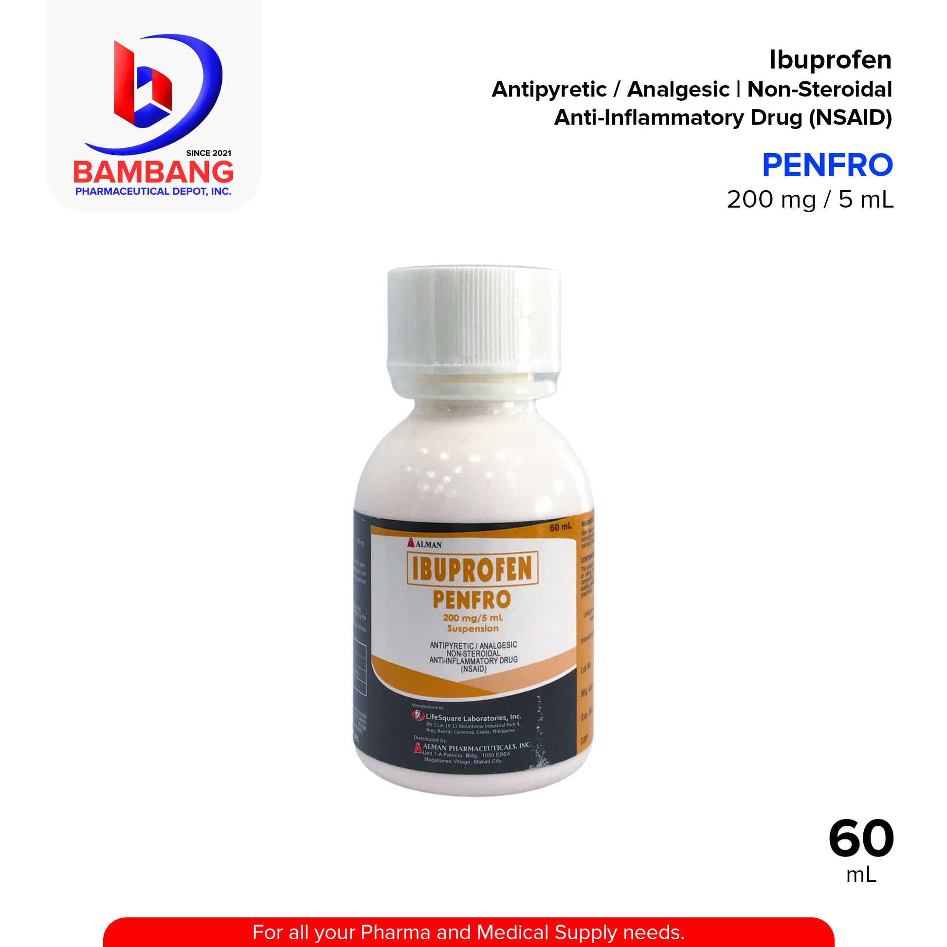 PENFRO Ibuprofen 200 mg / 5 mL Suspension Antipyretic Analgesic Non Steroidal Anti Inflammatory Drug