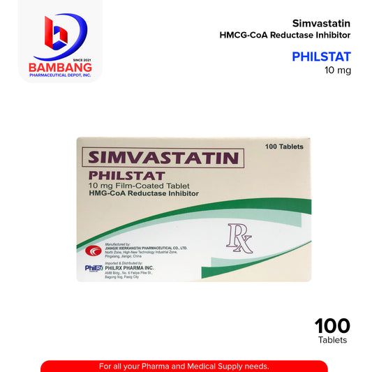 PHILSTAT Simvastatin HMG-CoA Reductase Inhibitor 10mg Film Coated 100 Tablets