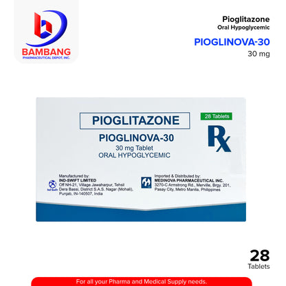 PIOGLINOVA-30 Pioglitazone Oral Hypoglycemic 30 mg Tablet 28's