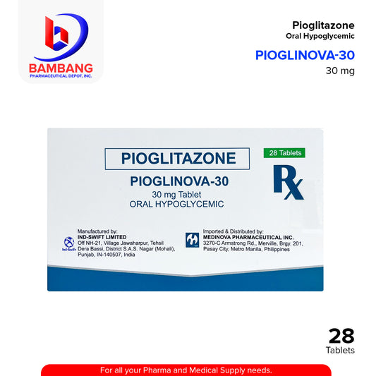 PIOGLINOVA-30 Pioglitazone Oral Hypoglycemic 30 mg Tablet 28's