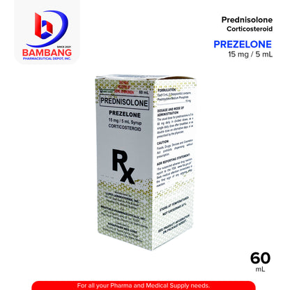 PREZELONE Prednisolone 15 mg / 5 mL Syrup Corticosteroid 60 mL