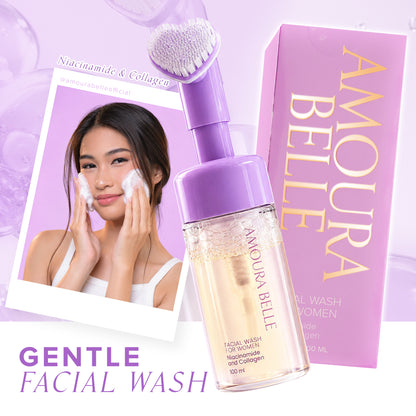 AMOURA BELLE Niacinamide & Collagen Facial Wash for Women 100ml – Gentle Hydrating Brightening Clean
