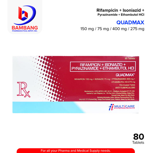 QUADMAX Rifampicin 150mg + Isoniazid 75mg + Pyrazinamide 400mg + Ethambutol HCI 275mg Tablet 80's
