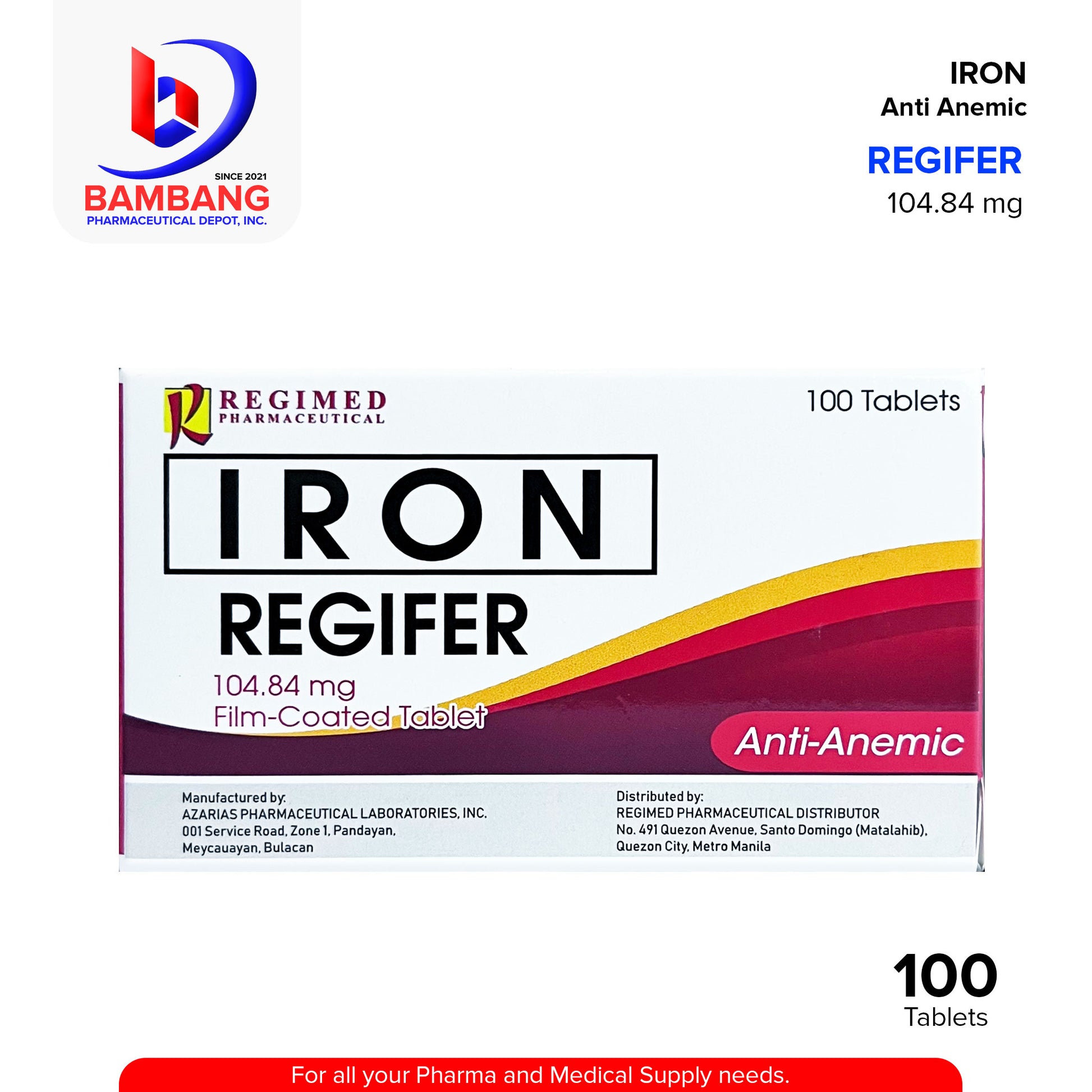 REGIFER Iron Film Coated Tablet Anti-Anemic 104.84 mg 100's