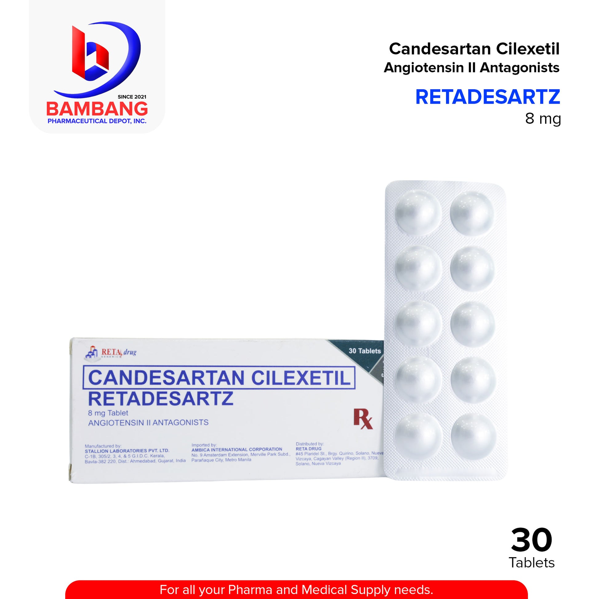 RETADESARTZ Candesartan Cilexetil Angiotensin II Antagonist 8mg Tablet 30's