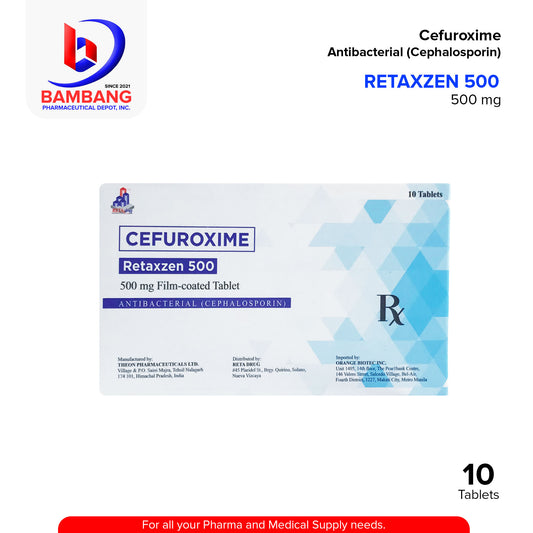 RETAXZEN 500 Cefuroxime Anti Bacterial Cephalosporin 500 mg Film Coated Tablet 10's