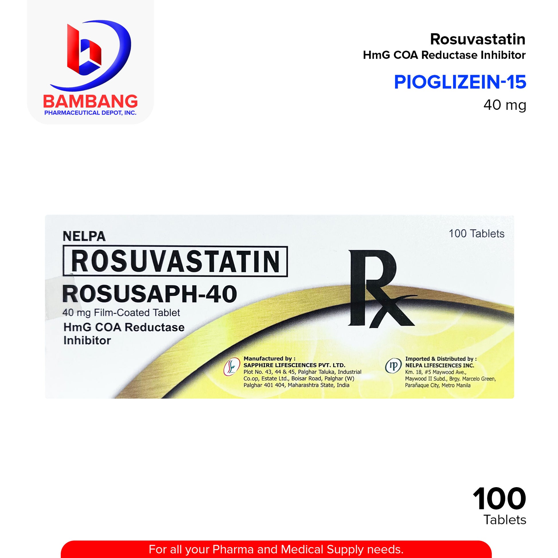 ROSUSAPH Rosuvastatin 40mg Film Coated Tablets 100's