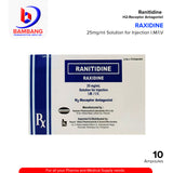 RAXIDINE Ranitidine  25mg/ml Solution for Injection I.M/I.V 2ml x 10 Ampoules