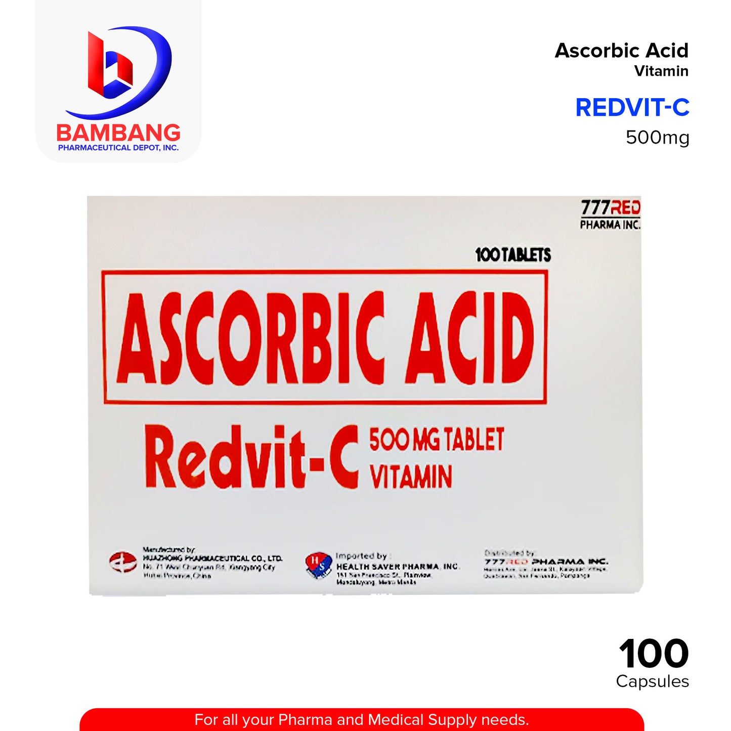 REDVIT C Ascorbic Acid 500mg Tablet 100's