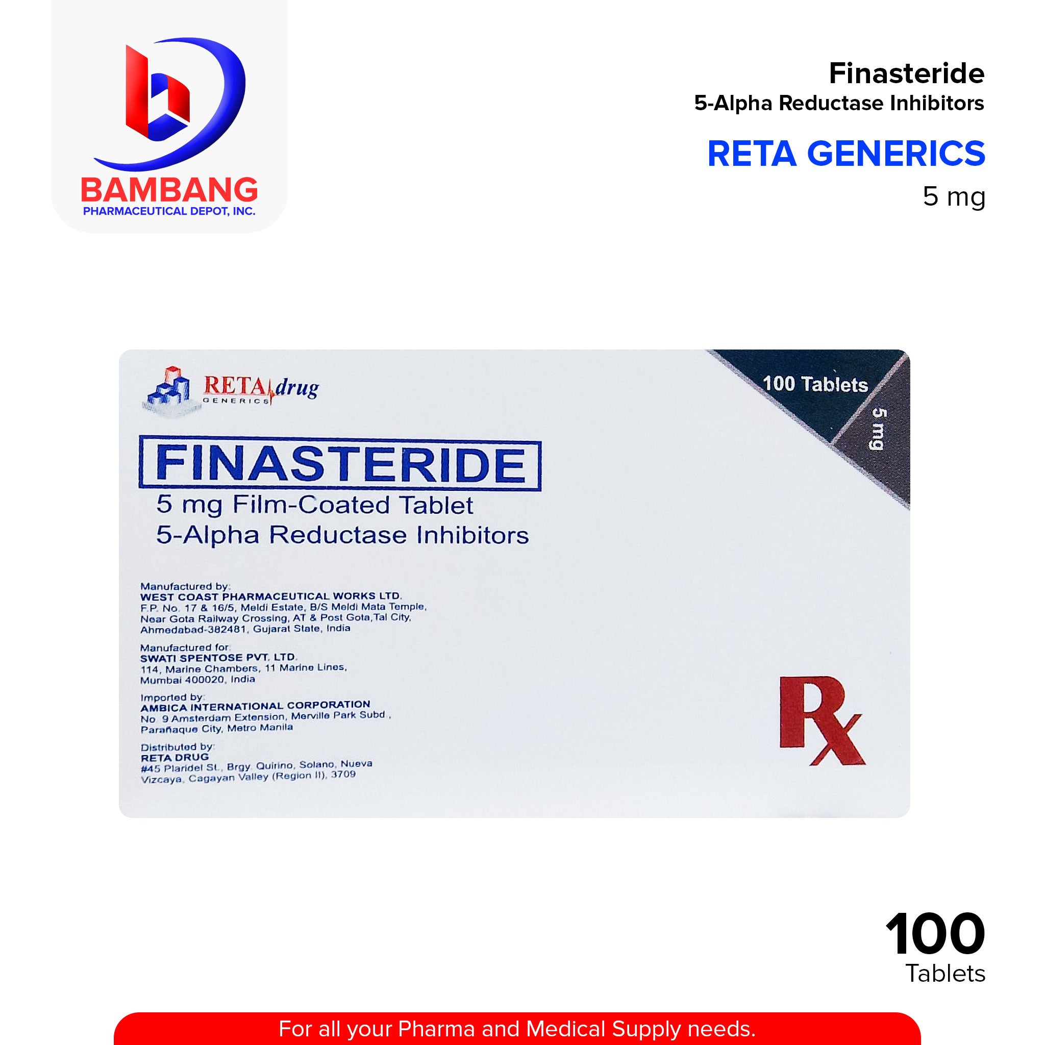 Reta Generics Finasteride 5-Alpha Reductase Inhibitors 5 mg Tablet 100 ...