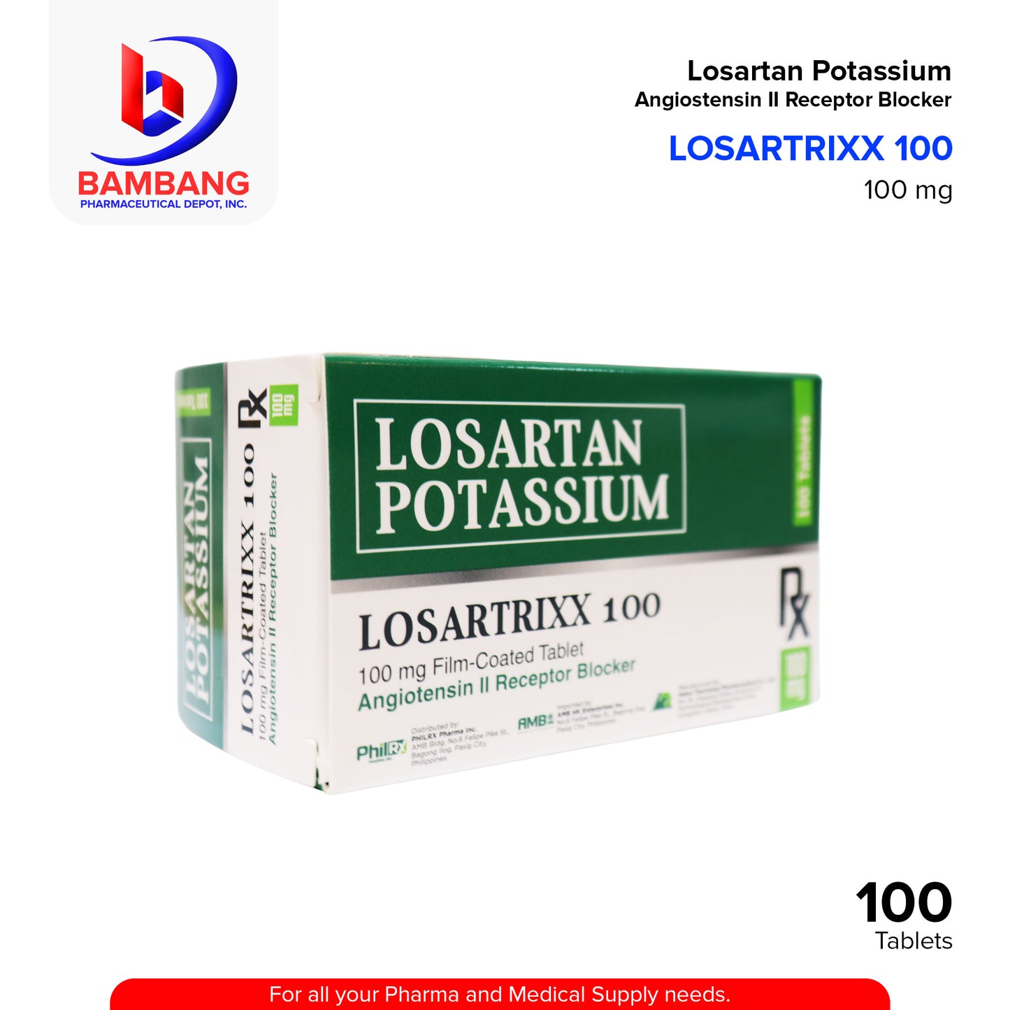 LOSARTRIXX Losartan Potassium 100mg Film Coated Tablet 100's