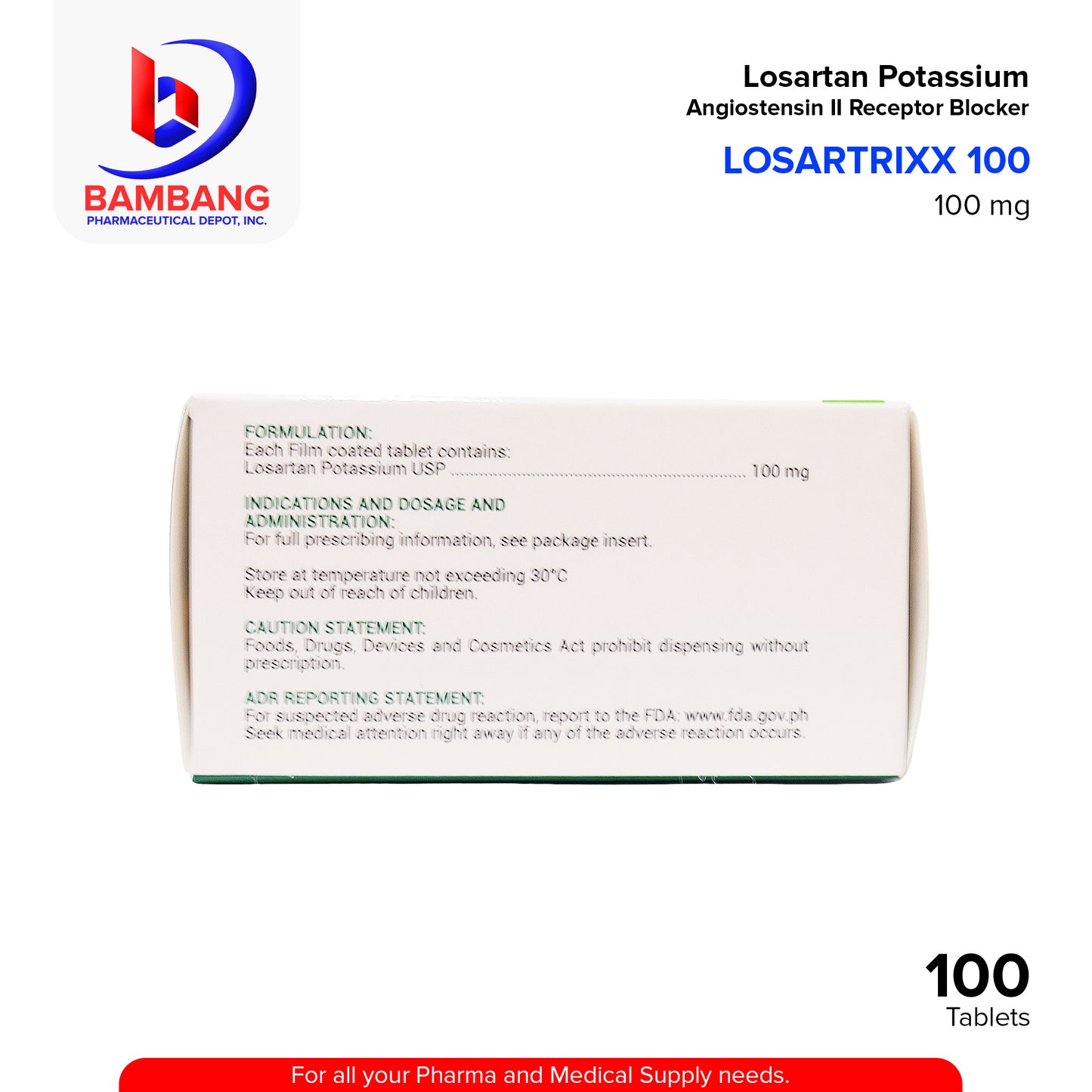 LOSARTRIXX Losartan Potassium 100mg Film Coated Tablet 100's